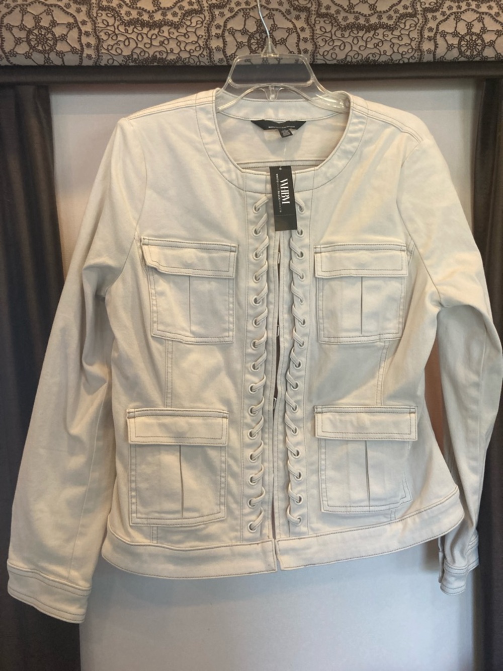 White House Black Market Lace-Up Utility Jacket in Light Cream